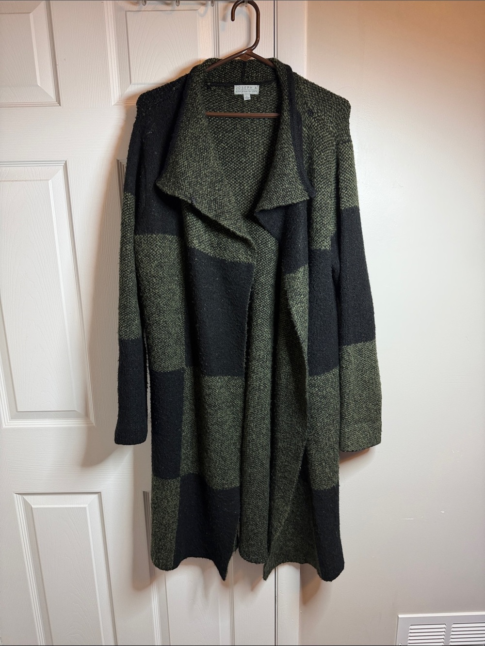 Joseph A Olive & Black Striped Open Drape Cardigan